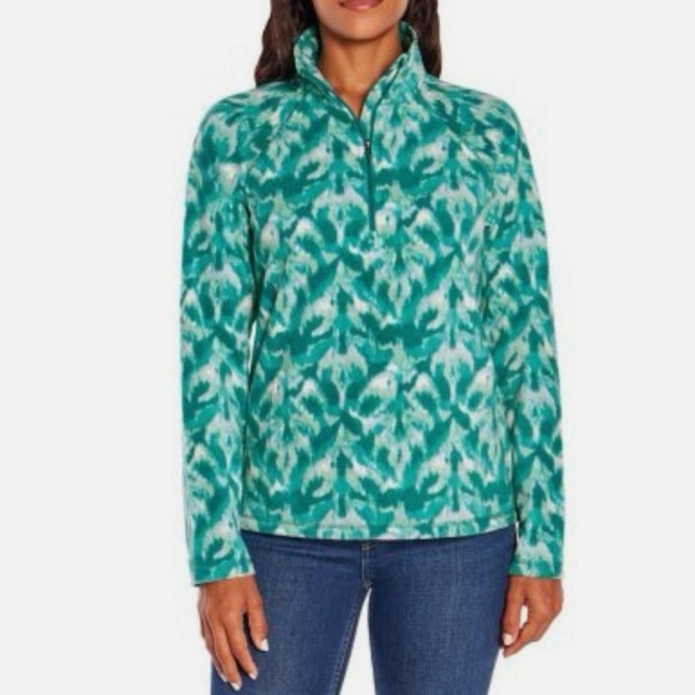 NEW Eddie Baurer Women's 1/4 Zip Pullover Teal/Aqua/White Polar Fleece